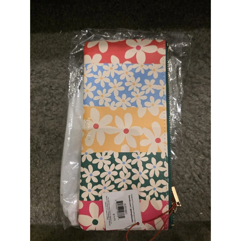 NWT Bando Pencil Pouch With Floral Design Gold Zipper/Cosmetics Bag